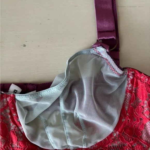 Dora Larsen color block mesh and lace blue red and purple demi bra - 32C - Picture 4 of 8